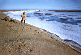 Denis St Onge taking field notes at Louise Bay, south of Isachsen.